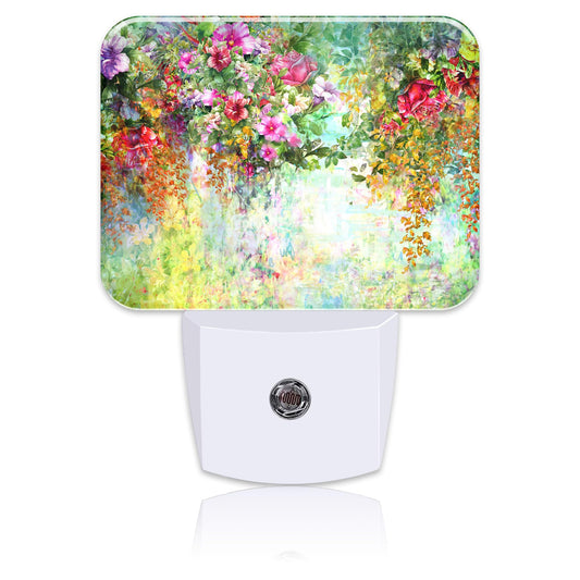 Abstract Watercolor Flowers Night Light Flowers Oli Painting Nightlight Plug into Wall with Dusk to Dawn Sensor for Kid Girls Boys Women Men Room