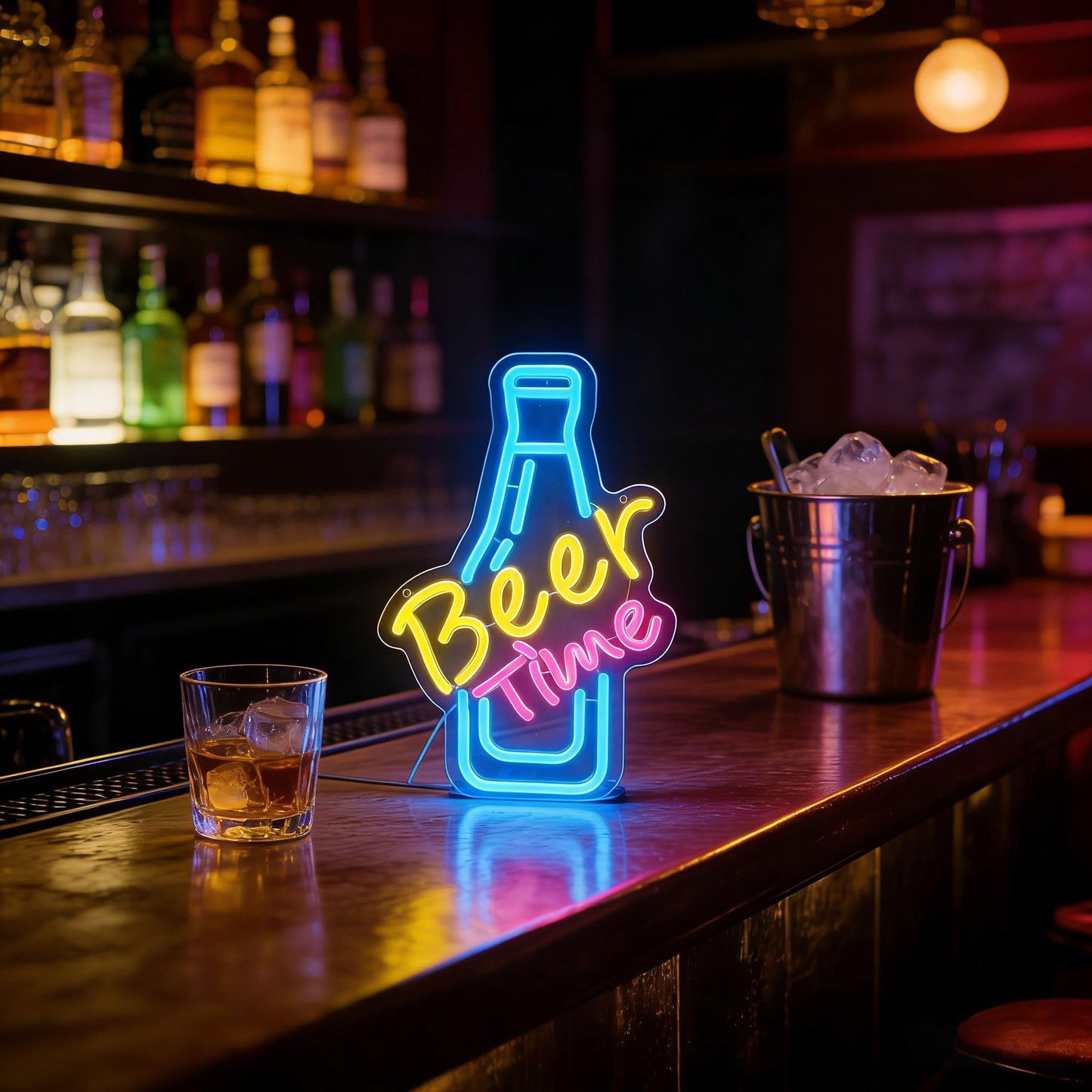 Neonawall Beer Time Neon Sign - LED Bar Decor 9.1x15 Inches Dimmable USB Wall Art - Pub, Man Cave, Game Room Lighting for Home & Commercial Use