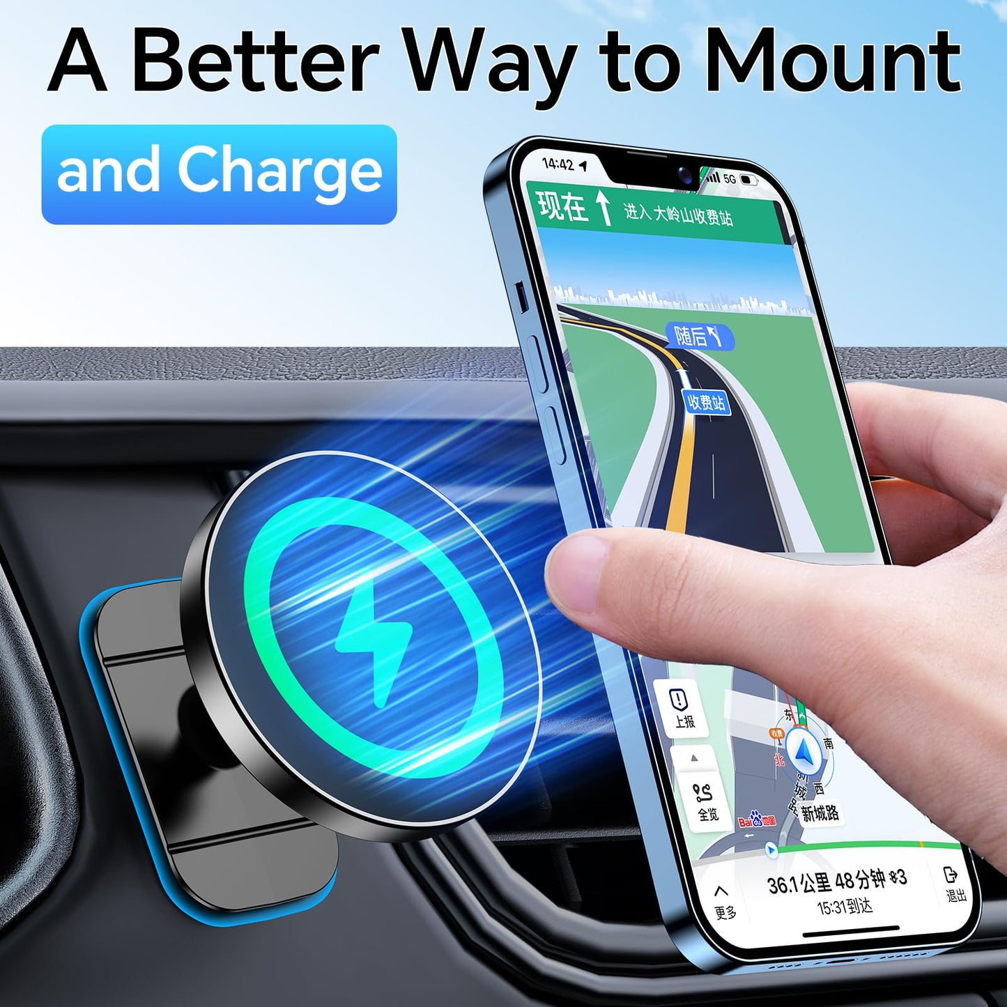 Coolpow for Magsafe Car Mount Charger?100% Stable?15W Magsafe Car Charger Magnetic Phone Holders for Your Car Accessories for Women Men Car Phone