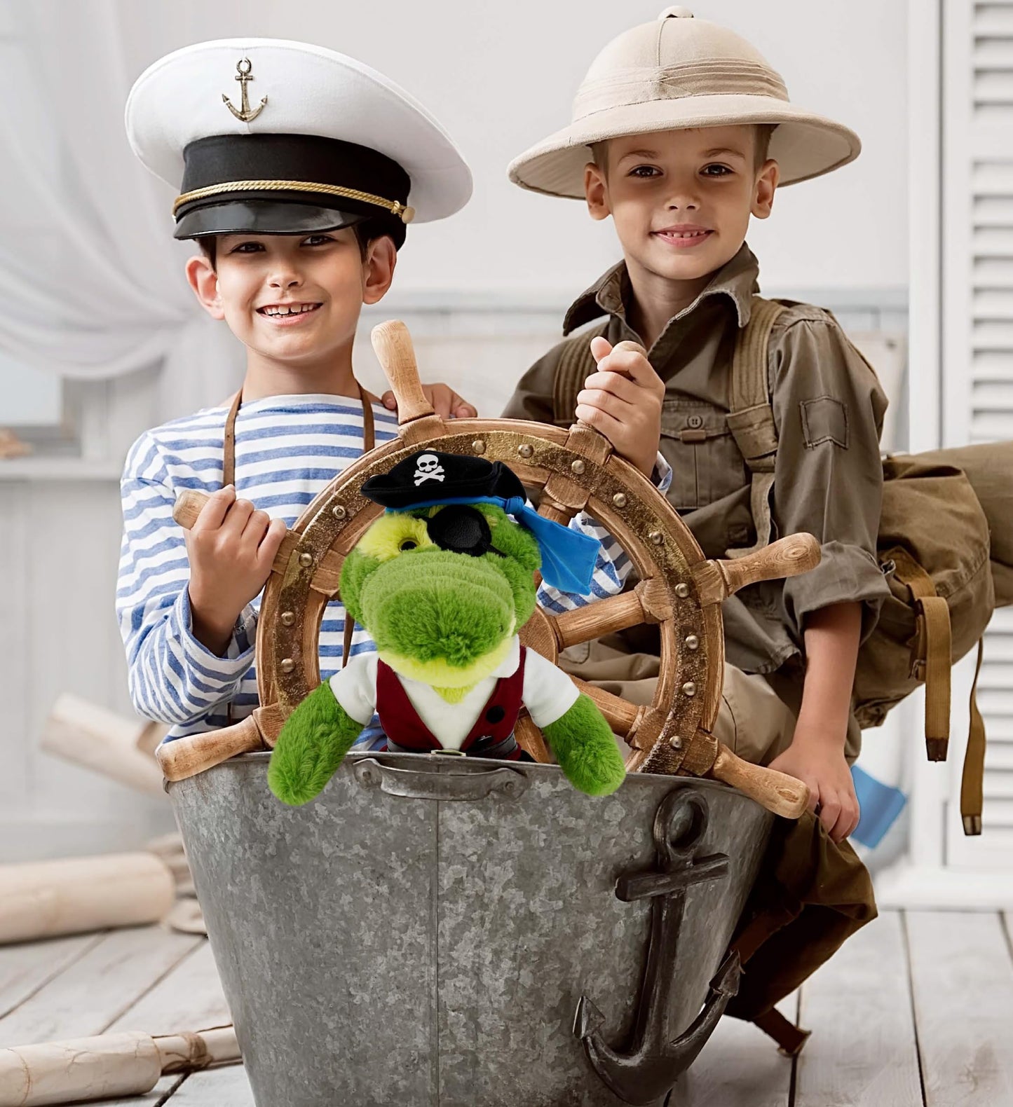 DolliBu Pirate Stuffed Animal Dress Up Costume Set - Pirate Shirt Belt Vest, Pants, Skull Pirate Hat, Eye Patch, Cute Teddy Bear Outfit - Large For 8…