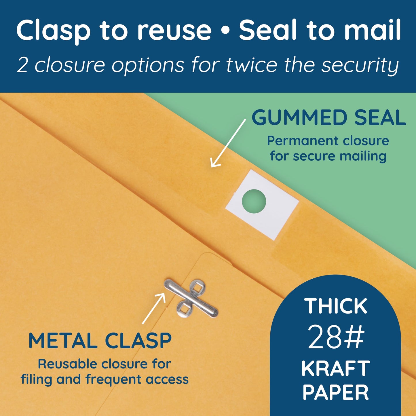 Blue Summit Supplies 100 6" x 9" Kraft Clasp Envelopes, Gummed Seal