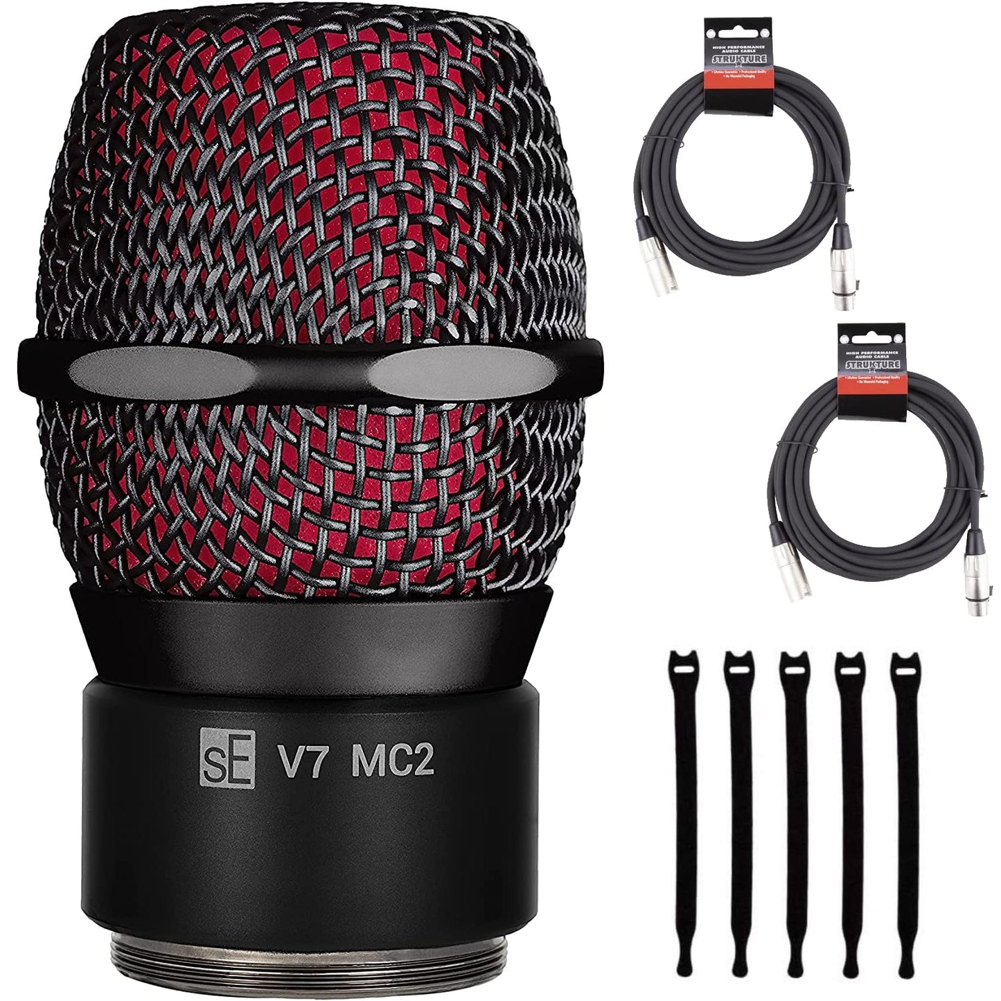 sE Electronics - V7 MC2 Mic Capsule for Sennheiser Wireless - Black - Bundle with 2 XLR Cables and 5 Cable Ties
