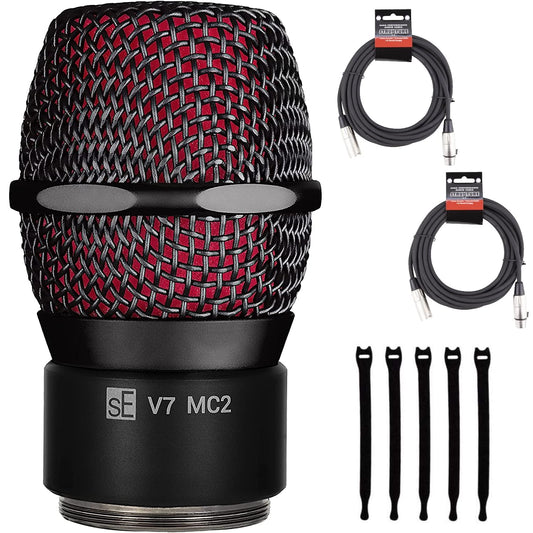 sE Electronics - V7 MC2 Mic Capsule for Sennheiser Wireless - Black - Bundle with 2 XLR Cables and 5 Cable Ties