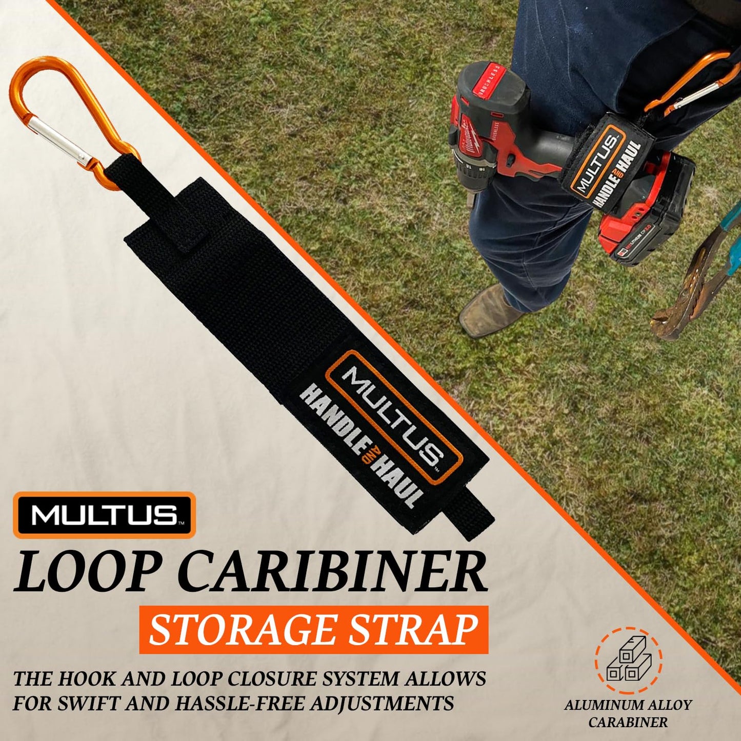 MULTUS Hook and Loop Caribiner Storage Strap for Home Shop Garage to Organize Electric Cords Tools Ropes Cable Strap Hoses Groceries and Travel Strap