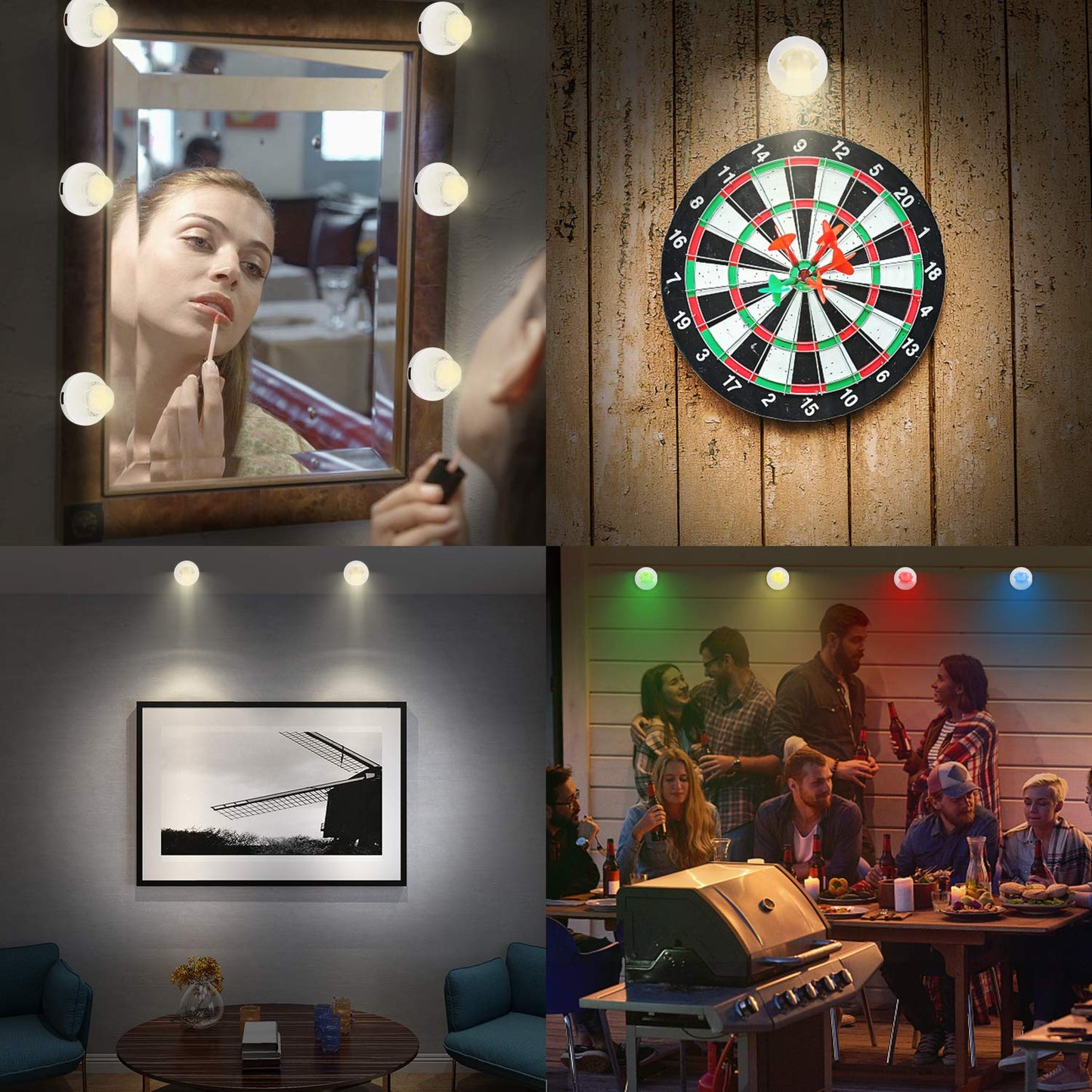 LUXSWAY Spotlights, 12 Color Changing Puck Lights with 330 Rotatable Head, Dimmable Indoor Accent Lights for Dartboard Artwork