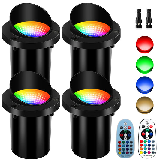 4 Pack Low Voltage Christmas Outdoor Landscape Lighting, RGBW Shielded Well Lights,Color Changing IP67 Waterproof Paver Light Pathway Light,LED