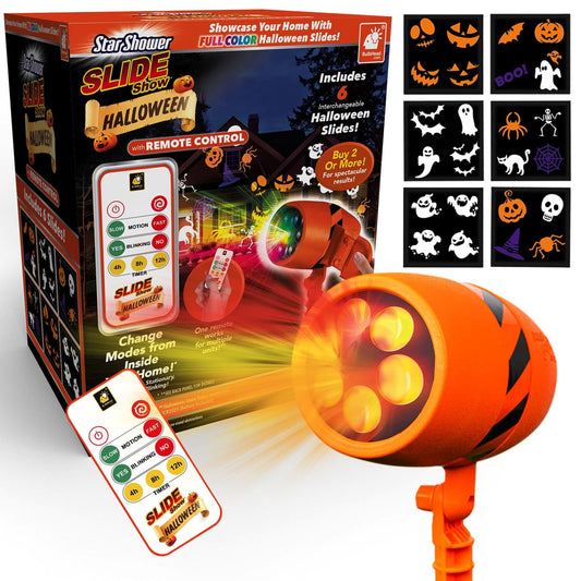 Star Shower Slide Show Halloween Holiday LED Projector, AS SEEN ON TV, Showcase Your Home With Full-Color Holiday Slides, Use 2 or More