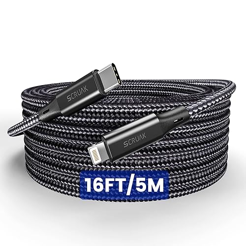 SCRUAK Extra Long iPhone Charger Cord 16Ft, 16 Feet USB C to Lightning Cable Fast Charging Nylon Braided iPhone Charger Cable for iPhone 13/13 Pro/13…