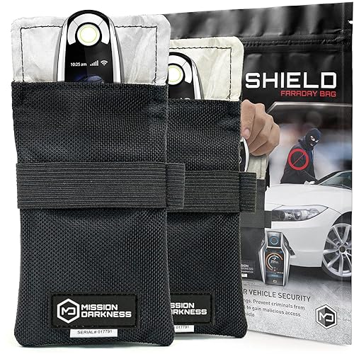 Mission Darkness Faraday Bag for Keyfobs (2-Pack) // RF Shielding Protective Case for Smart Always On Keys Fobs Transmitters Small Electronics Vehicle