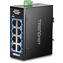 TRENDnet 8-Port Industrial Gigabit DIN-Rail Mini Switch, TI-GLC80, 8 x Gigabit Ports, Extreme Temperature IP30 Rated, 16Gbps Switch Capacity, Black