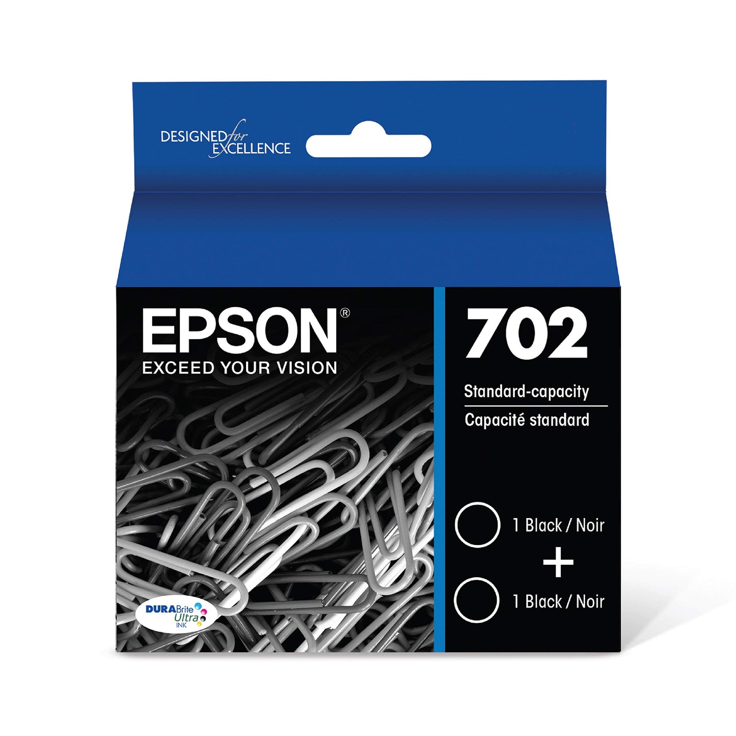 Epson 702 DURABrite Ultra Ink Standard Capacity Black Dual Cartridge Pack (T702120-D2) Works with Workforce Pro WF-3720, WF-3730, WF-3733