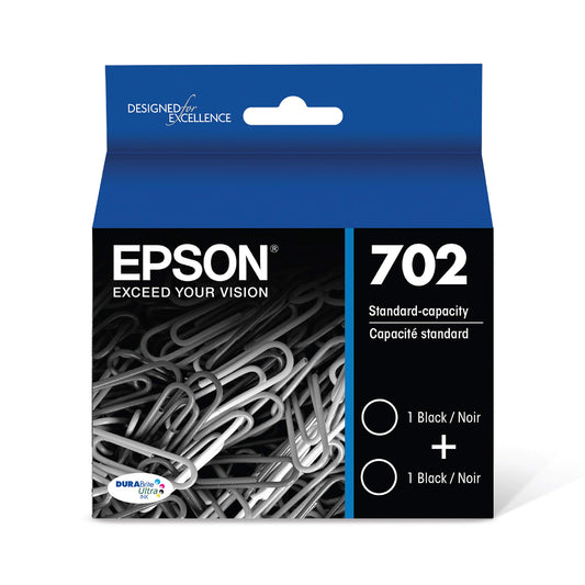 Epson 702 DURABrite Ultra Ink Standard Capacity Black Dual Cartridge Pack (T702120-D2) Works with Workforce Pro WF-3720, WF-3730, WF-3733