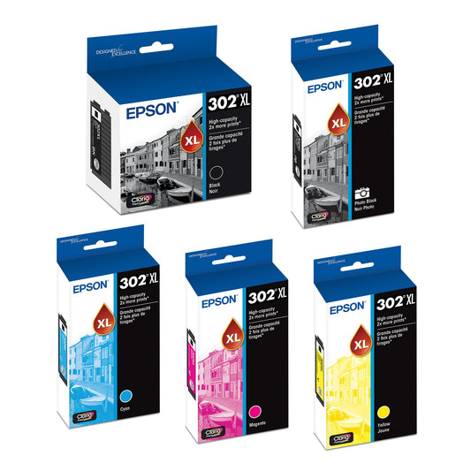 Epson 302XL Black/Photo Black/Cyan/Magenta/Yellow Ink Cartridge 5/Pk Bundle