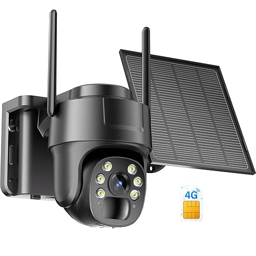 KKB 4G LTE Cellular Security Camera, No WiFi Security Camera Outdoor Built-in SIM Card Unlimited Data Plan, Solar Powered, 2K Wireless Cam Color Night