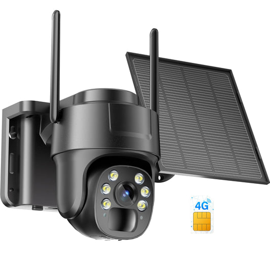 KKB 4G LTE Cellular Security Camera, No WiFi Security Camera Outdoor Built-in SIM Card Unlimited Data Plan, Solar Powered, 2K Wireless Cam Color Night