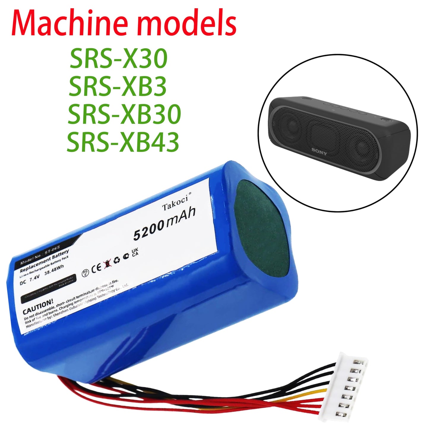 SCESMIA SRS-XB30 Replacement Battery Compatible with So-ny SRS-XB43 ID659B SRS-XB3 ID659 SRS-X30 Speaker 7.4V 5200mAh
