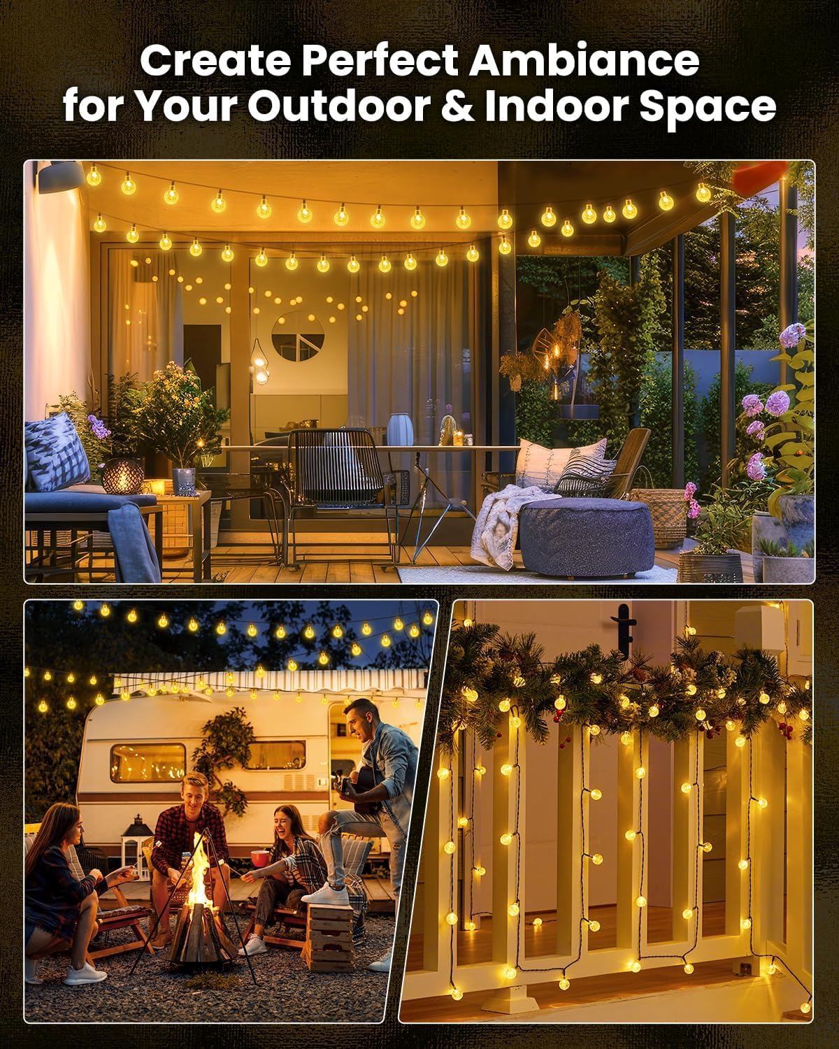 Brightown Solar String Lights Outdoor Waterproof, 2 Pack Total 120 LED 73 FT, Solar Powered Patio Lights with 8 Lighting Modes for Garden Yard Porch