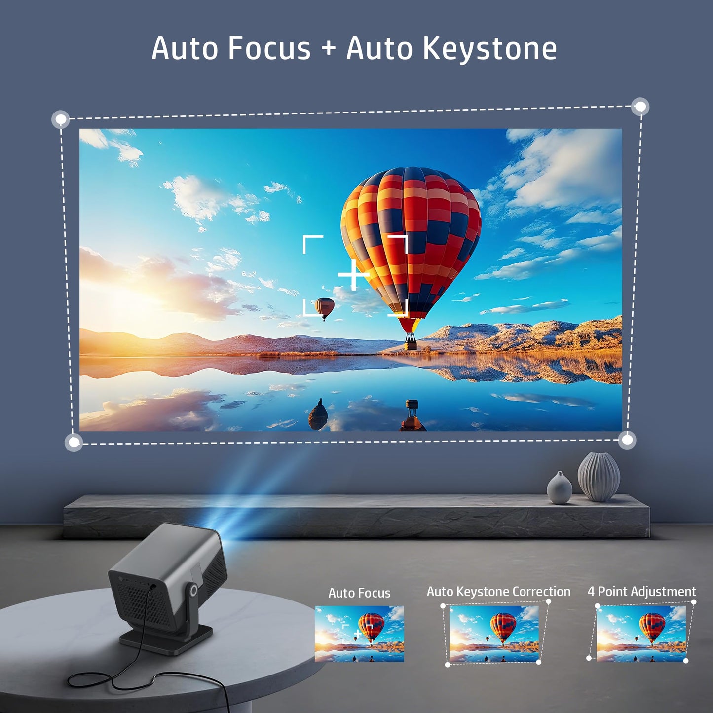 HP MC475 Official Licensed App Native 1080P Full HD Smart Mini Projector with WiFi & Bluetooth, Portable Projector for Outdoor & Bedroom, Short Throw