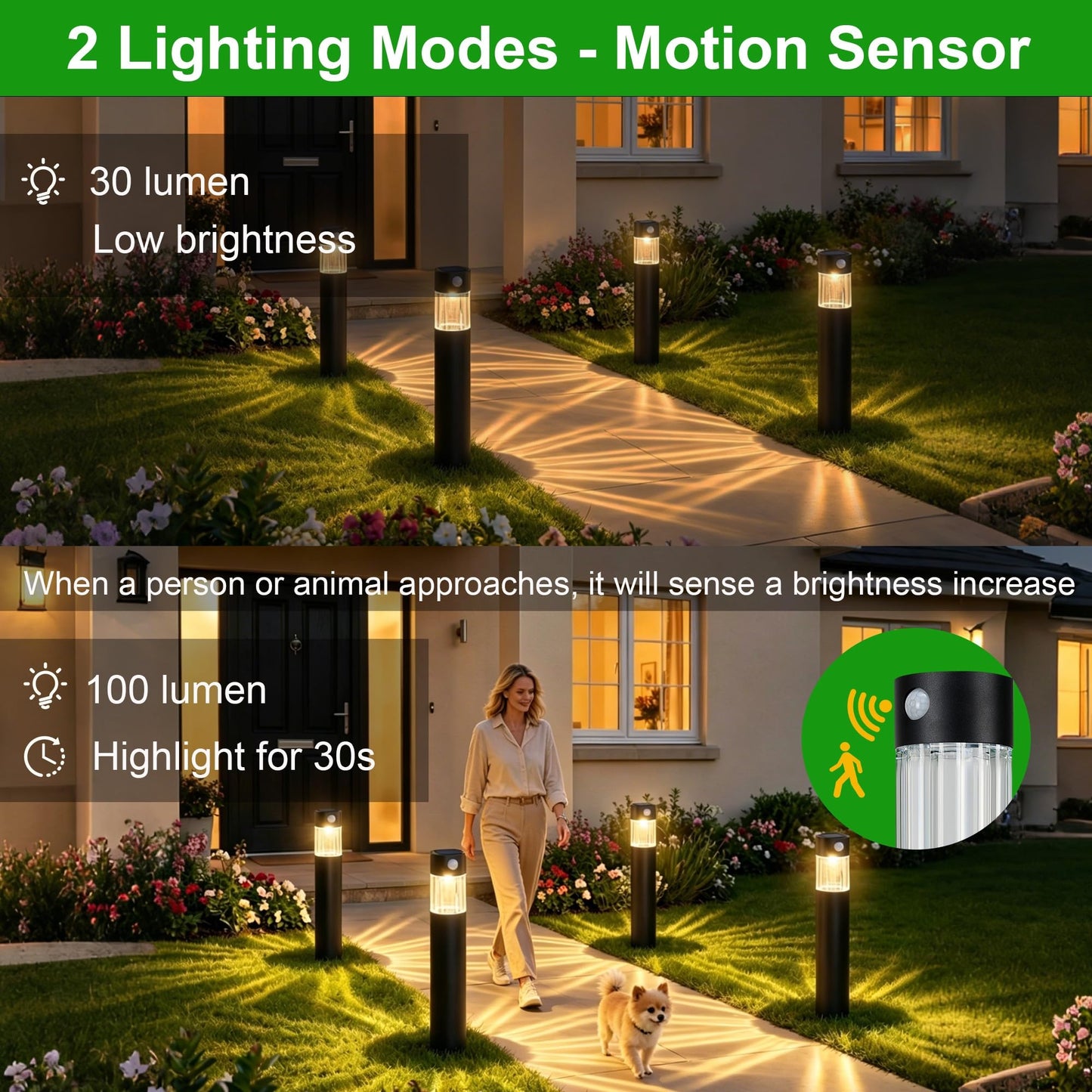 pearlstar Taller Outdoor Solar Pathway Lights Motion Sensor 4pack Large Bright 100LM Solar Landscape Lighting IP65 Waterproof for Walkway Lawn Path
