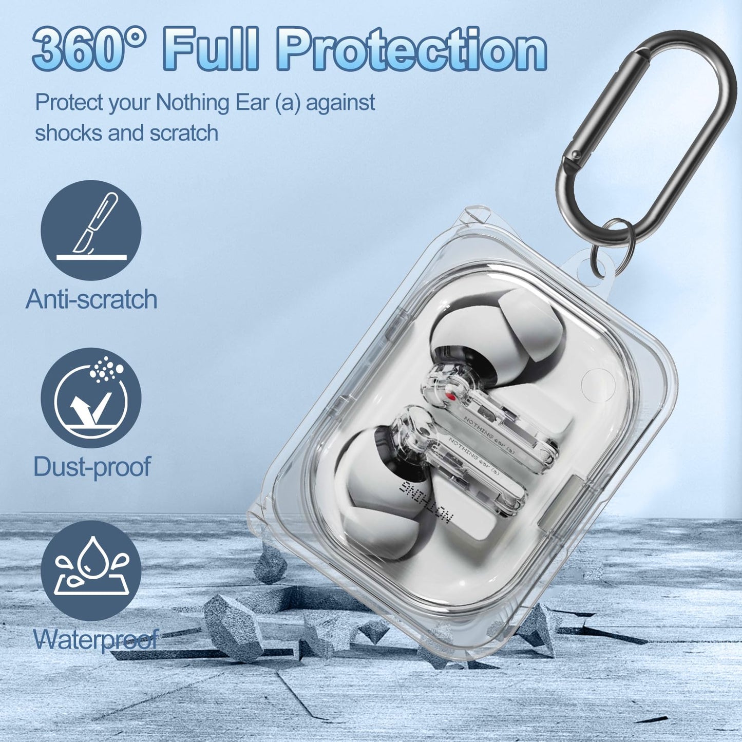 POZCIS for Nothing Ear (a) Case Cover, Clear Soft TPU Protective Earbuds Case with Carabiner Accessories