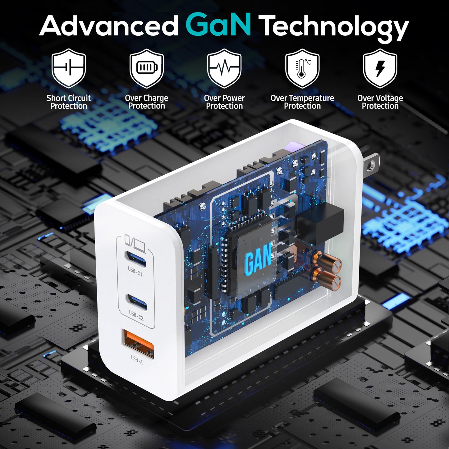 TT&C USB C Charger Block 100W (Total Output), 3-Port GaN PPS Fast Charging Station, Type C Plug Brick Compatible with iPhone 17 16 15 Pro Max, MacBook