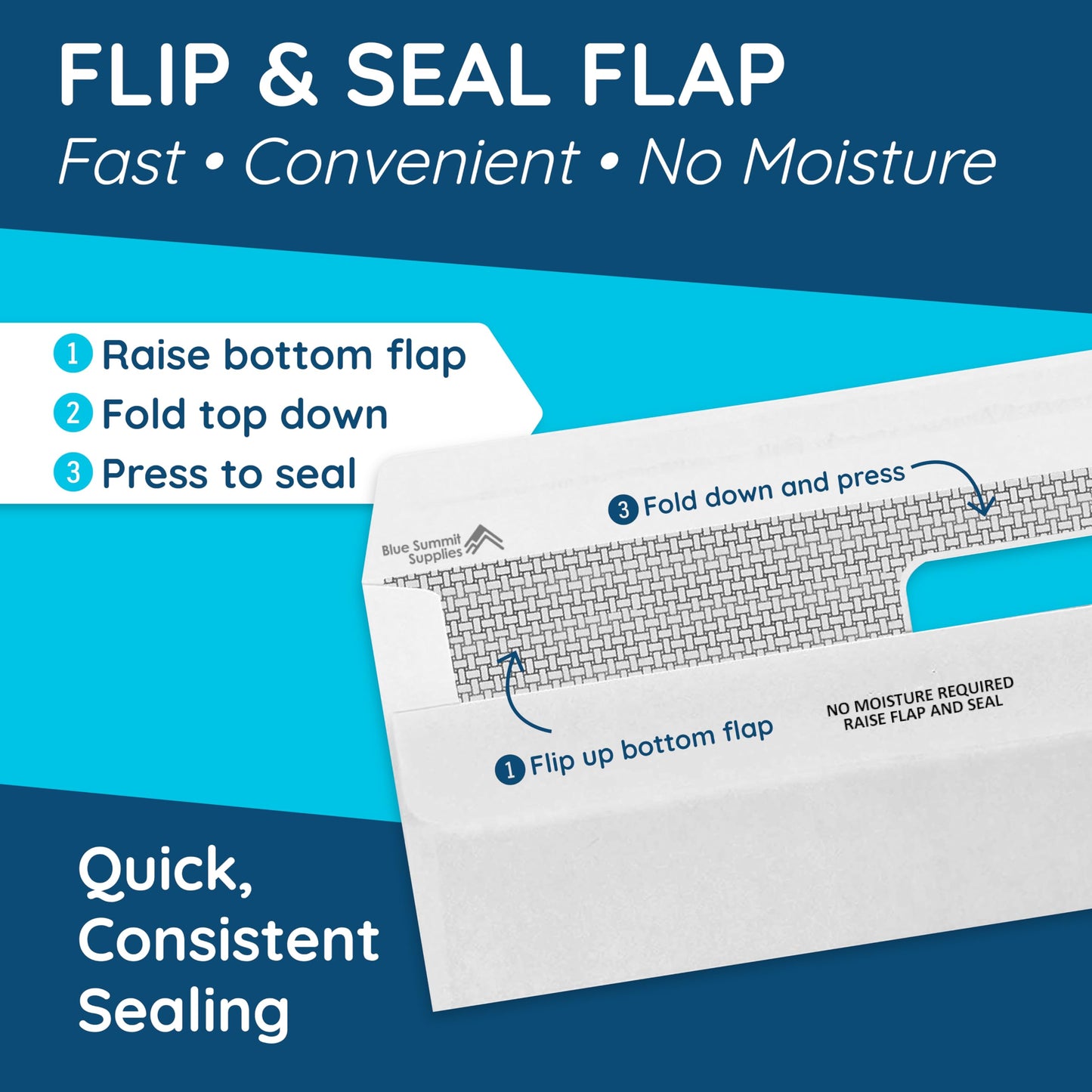 Blue Summit Supplies 500#8 Double Window Security Envelopes, Flip & Seal