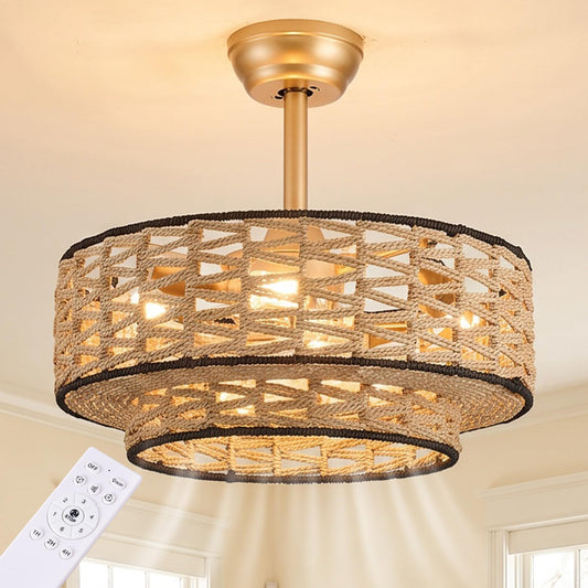 Bewishing Semi-Pendant Fandelier 20“ Boho Ceiling Fan with Light, Elegant Hanging Drop Style Chandelier Fan for Bedroom, Living Room, Even Light
