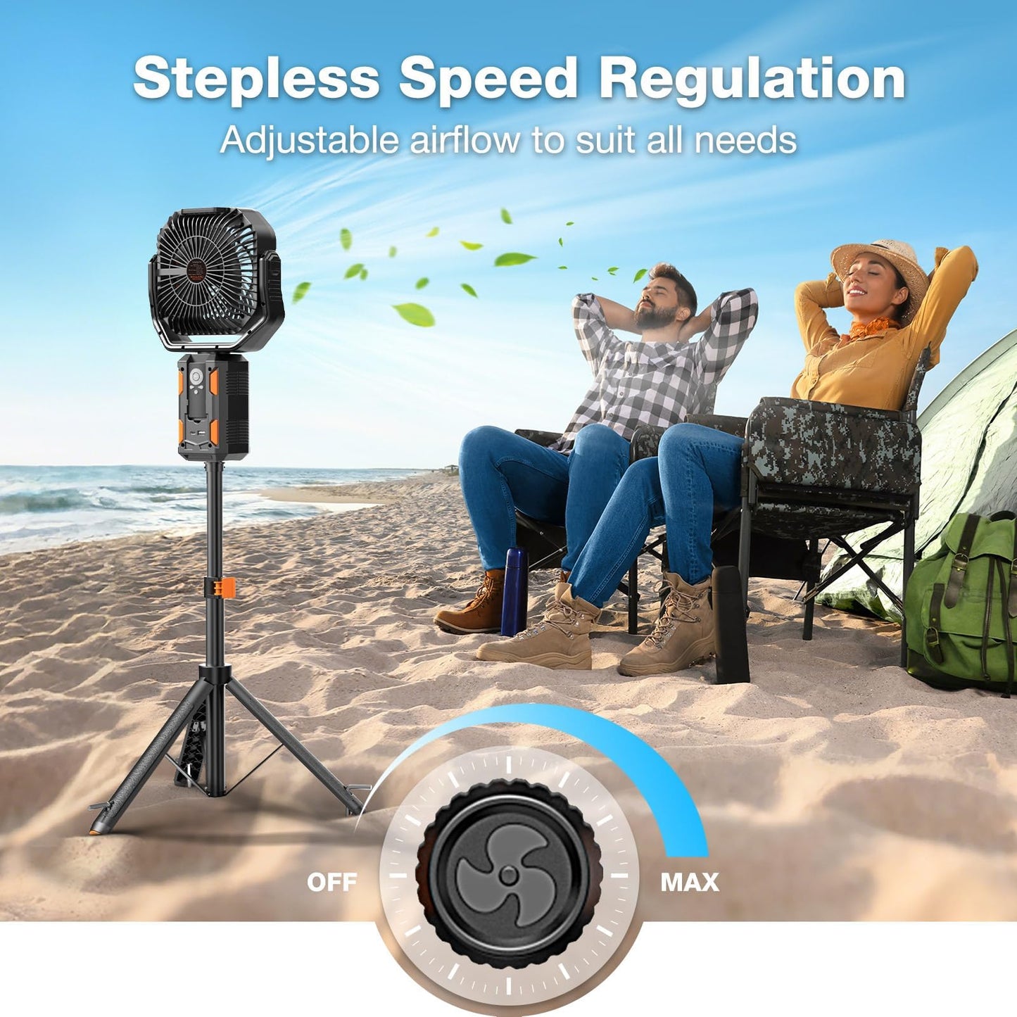 OGERY Camping Fan, Portable Fan with Adjustable Height Stand, 20000mAh Rechargeable Battery Powered Fan with Remote, LED Light, Auto Oscillation, Fast