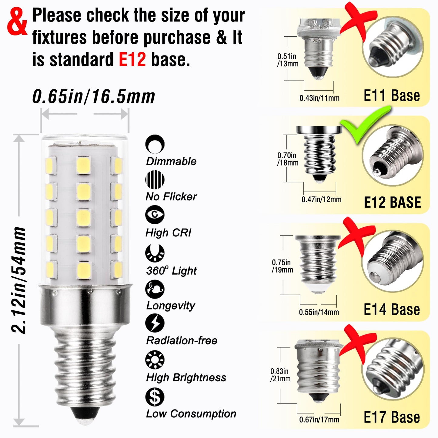 ALIDE Dimmable E12 Led Candelabra Bulb 40w Equivalent 6000k Daylight White