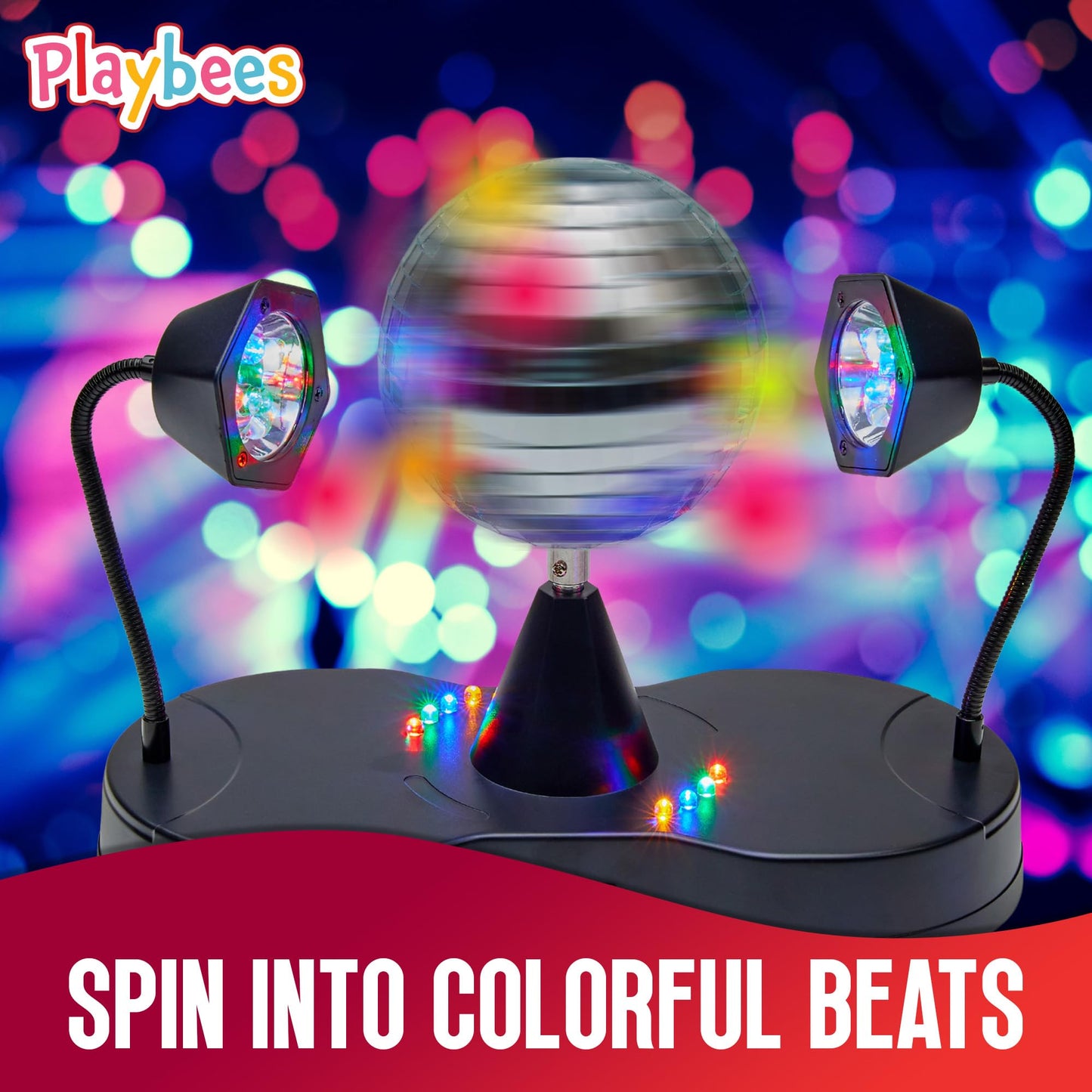 Playbees Rotating Disco Ball - LED Revolving Disco Ball with Movable Strobe Lights for Disco Party Decor, Mirror Lights Party, Mini Lava Lamp