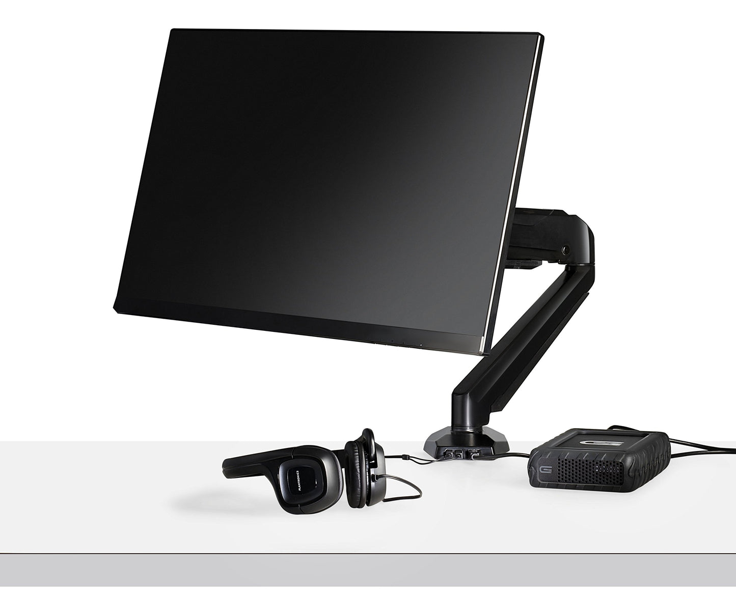 Fotolux Full Motion Ultra-flex Gas Spring Swivel LCD Desk Monitor Mount For 15"-27" With USB And Audio Ports - Easy Installation With Quick Release