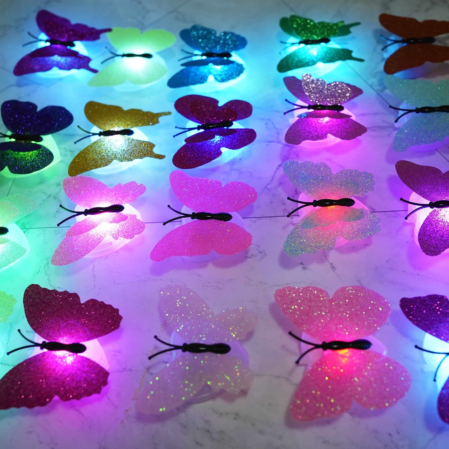 Cynzia 3D LED Butterfly Night Lights, 40Pcs Single and Double Butterfly Decoration Light, Glowing Flash Wall Stickers Light for Bedroom, Garden