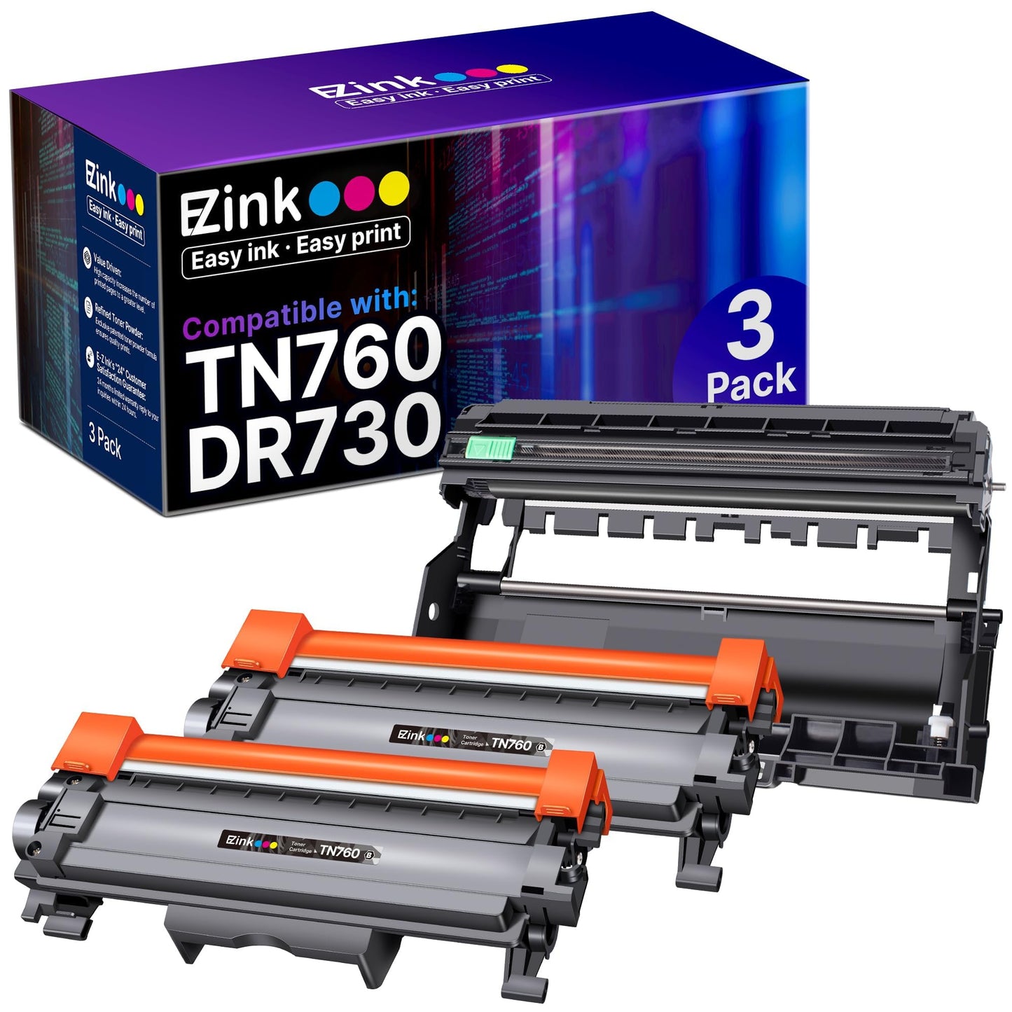 E-Z Ink TN760 Toner Cartridge and DR730 Drum Unit Compatible for Brother TN-760 TN730 DR 730 to Use with MFC-L2710DW MFC-L2750DW HL-L2370DW