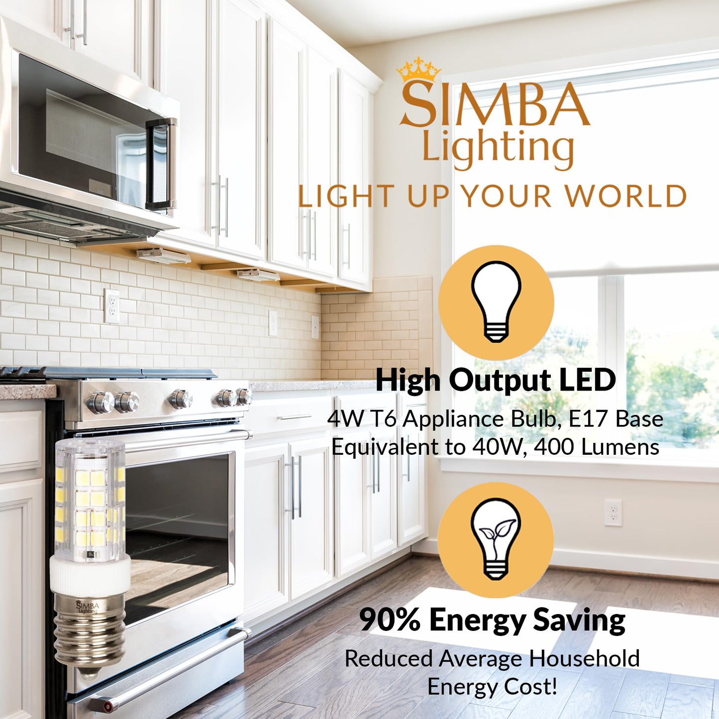 Simba Lighting LED T6 4W Microwave Appliance Light Bulb E17, 6000K, 2 Pack