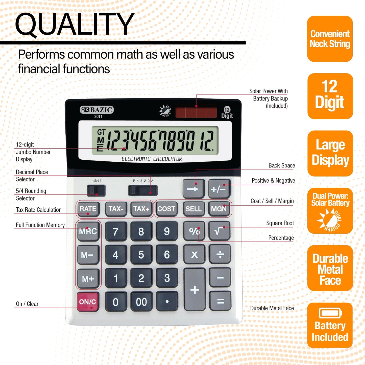 BAZIC 12-Digit Desktop Calculator with Profit Calculation & Tax Functions (3011)