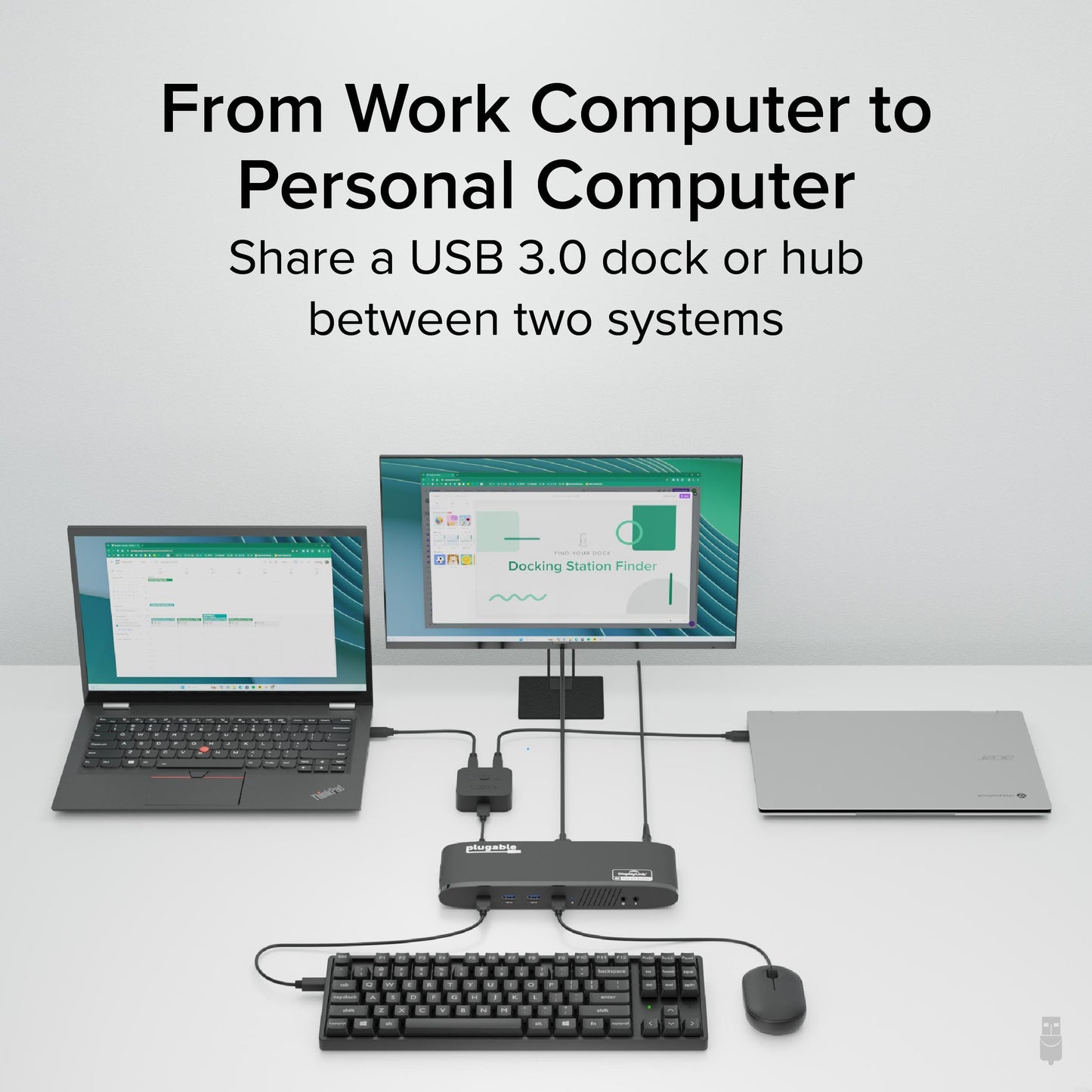 Plugable USB 3.0 Sharing Switch, One-Button USB A Switch to Share Devices Between 2 Computers | KVM Switch for Keyboards, Docking Stations & More