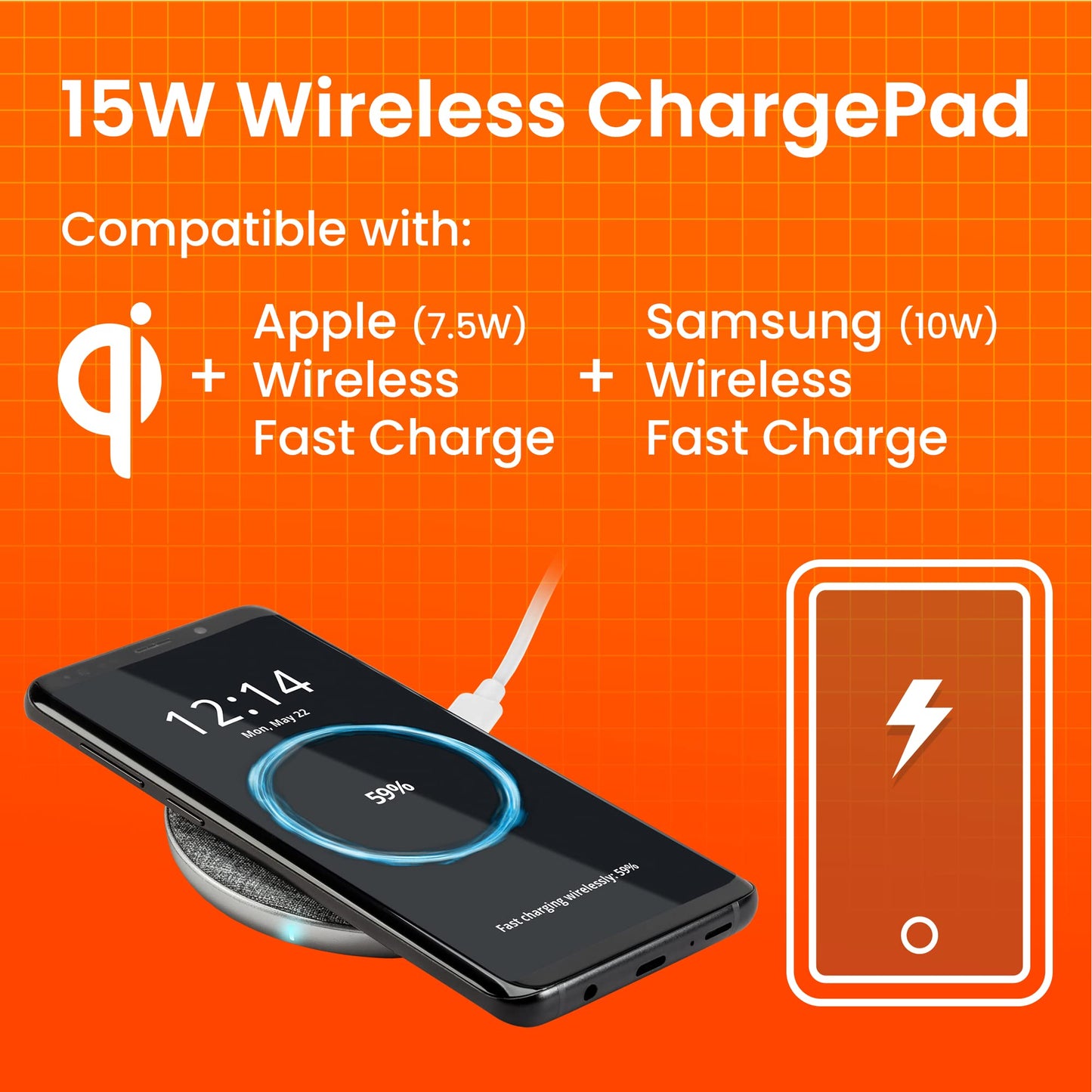 Ventev - 10W Qi Wireless Charging Pad for iPhone 17, Pro, Pro Max & Air, iPhones 16-12, AirPods, Samsung Galaxy, Note 20 | Qi Certified | Includes 5ft