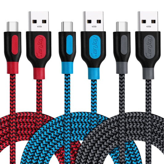 Canjoy USB Type C Cable, 3 Pack 10ft Braided Type C Charger Fast Charging Cord Compatible Samsung Galaxy S10 S10+ S10e S8 S9 Plus Note 8 9, LG V20 G5