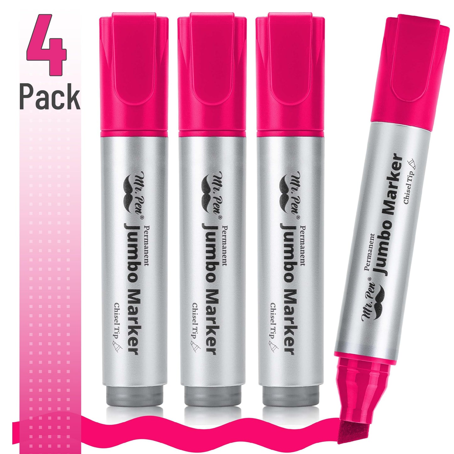 Mr. Pen- Jumbo Permanent Markers, 4 Pack, Pink, Chisel Tip, Wide Tip, Large