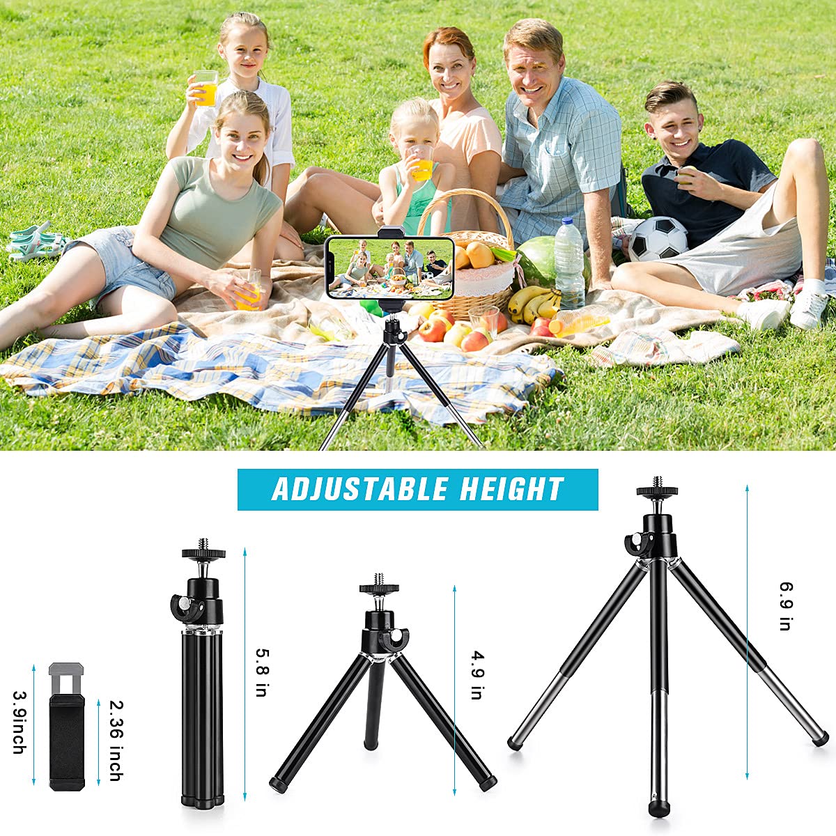 Mini Tripod for Webcam and Phone, Metal Extendable Webcam Stand with Phone Holder, Tripod for Webcam