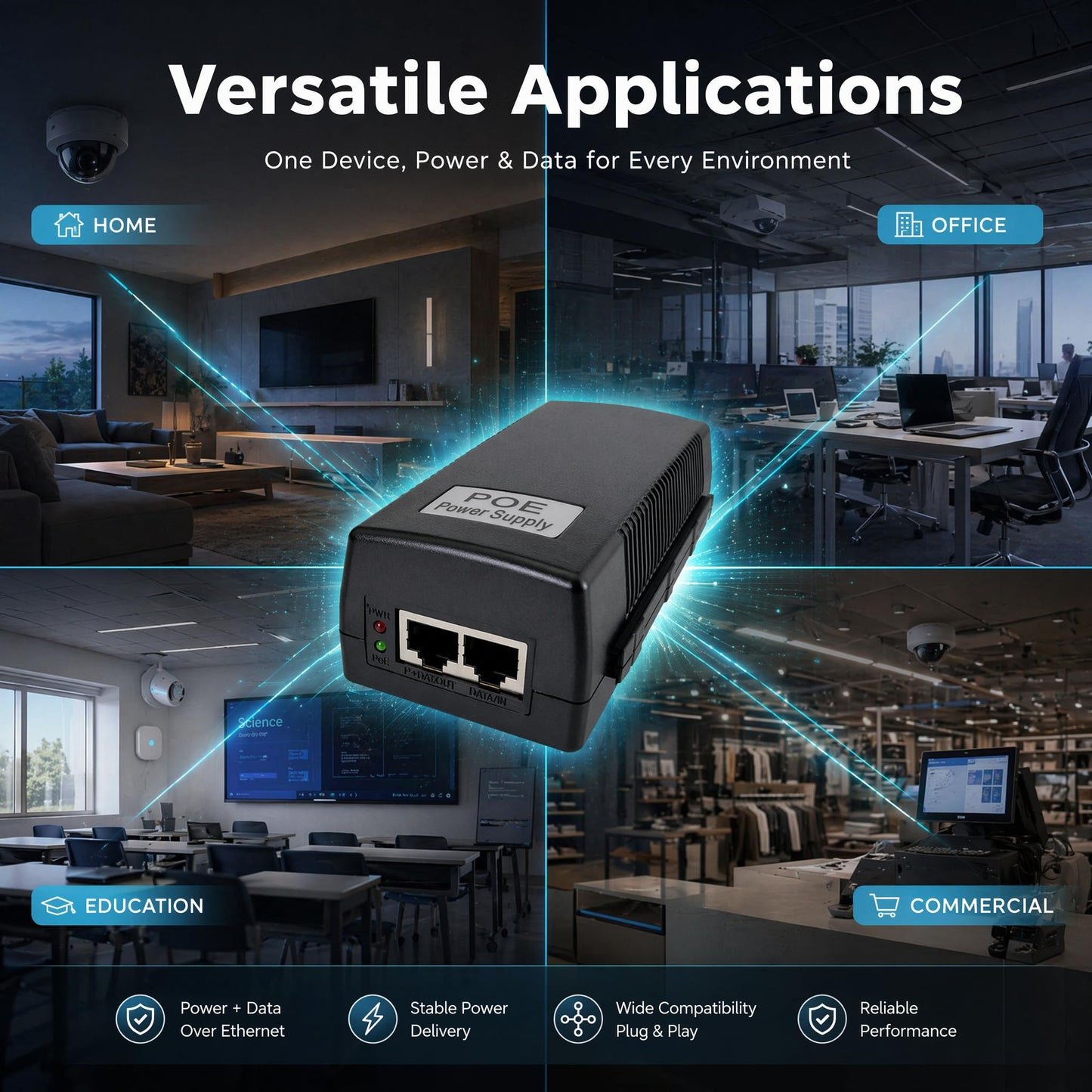 30W Gigabit PoE Injector, IEEE 802.3at/af Compliant, 48V 0.65A PoE Power Supply for IP Camera Wireless AP VoIP Phone 1000Mbps PoE Injector Adapter