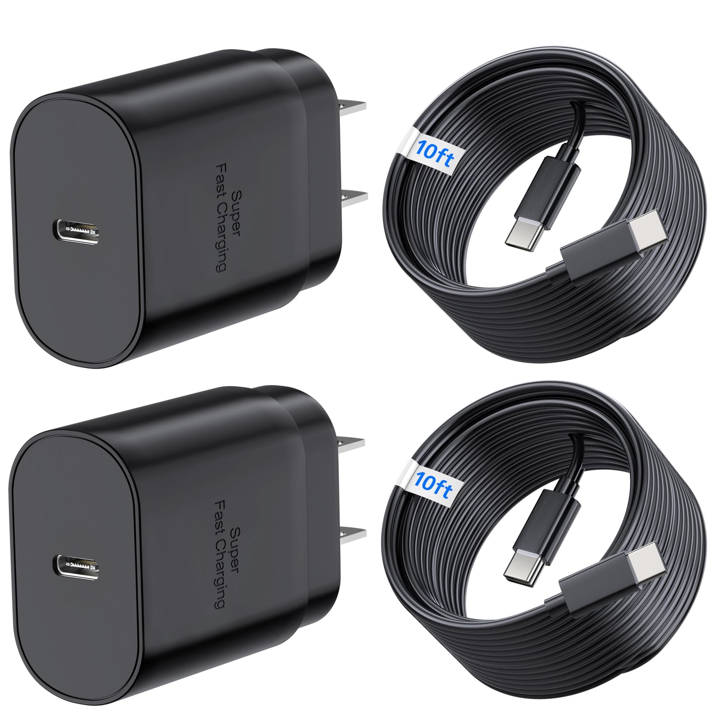 TT&C 2-Pack 30W USB C Fast Charger with 10FT Long Cables for iPhone 17, 16