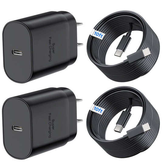 TT&C 2-Pack 30W USB C Fast Charger with 10FT Long Cables for iPhone 17, 16