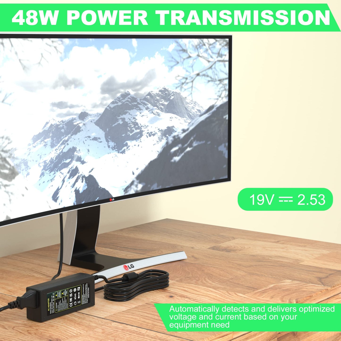 Adaptake 19V Charger Compatible for LG Electronics 19" 20" 22" 23" 24" 27" 32" LED LCD TV Monitor Power Supply