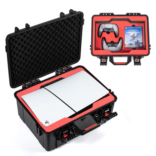 Hard Shell Travel Case for 2023 New PS5 Slim, Shock-Absorbing Protection Waterproof Carrying Case for PlayStation 5 Console (Slim), Controllers