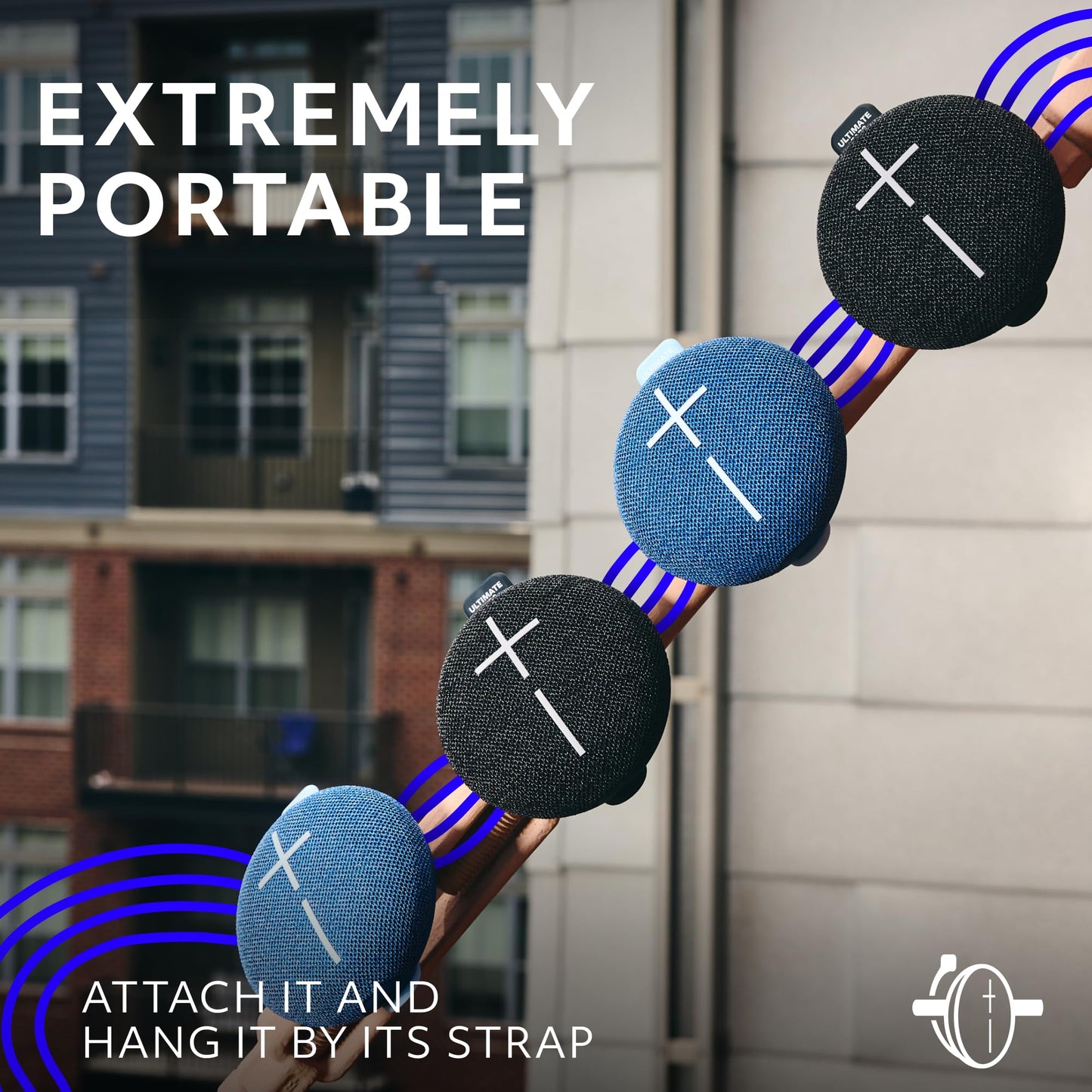 Ultimate Ears MINIROLL Ultra-Portable Waterproof Bluetooth Speaker, Big Bass, IP67 Dustproof, 131 ft (40 m) Range - Majestic Blue