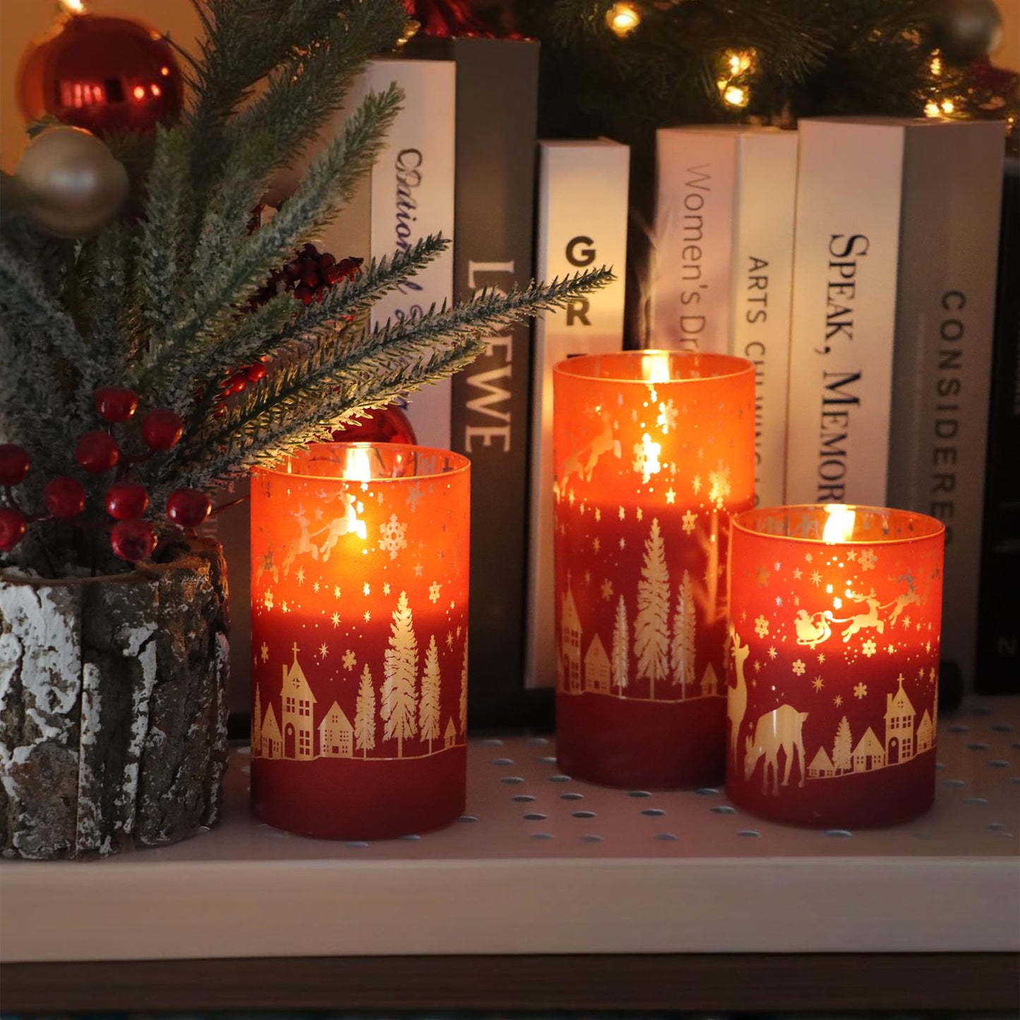 Daord LED Candles Flameless Candle with Remote Control and Timer Glass Covered Cups Real Wax for Christmas Thanksgiving Party Decor (3pcs?Red)