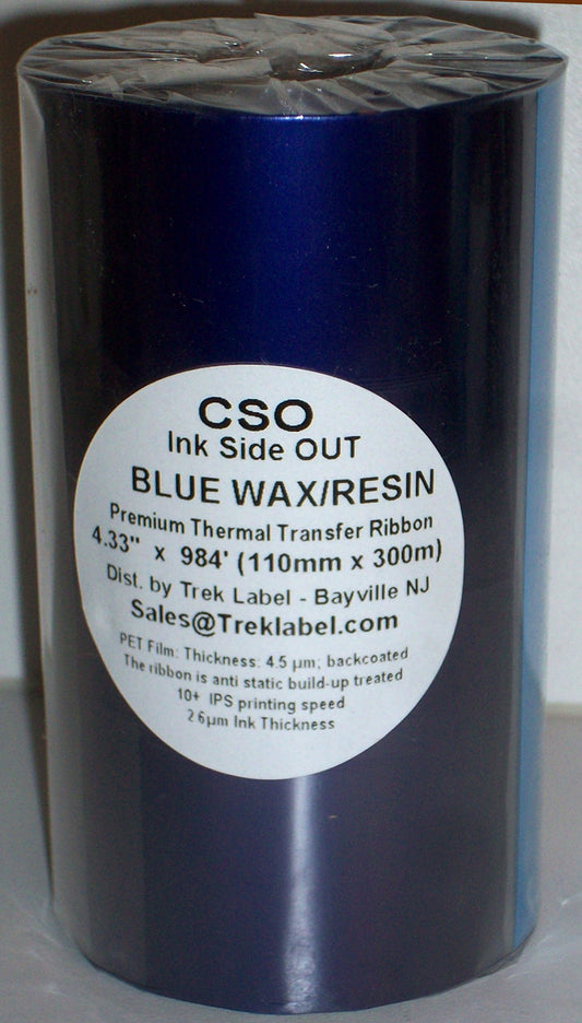 Blue Ink Color Thermal Transfer 50/50 Wax Resin Ribbon 4.33" CSO 1"core for Zebra & Other Printers - Sold ONLY by Trek Label