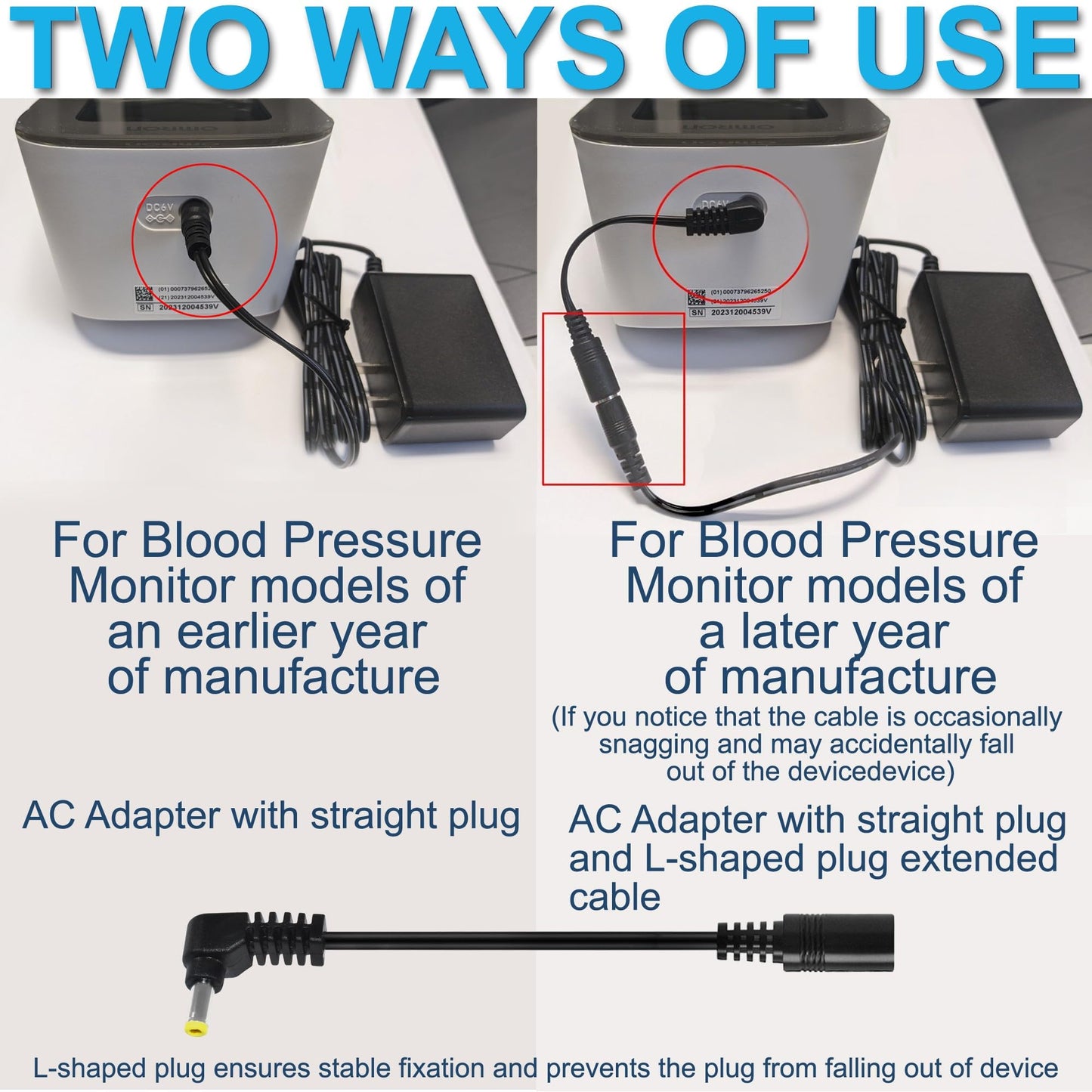 HQRP AC Power Adapter Compatible with Omron Healthcare 5 Series, 7 Series, 10 Series, Silver, Gold, Platinum Upper Arm Blood Pressure Monitor…