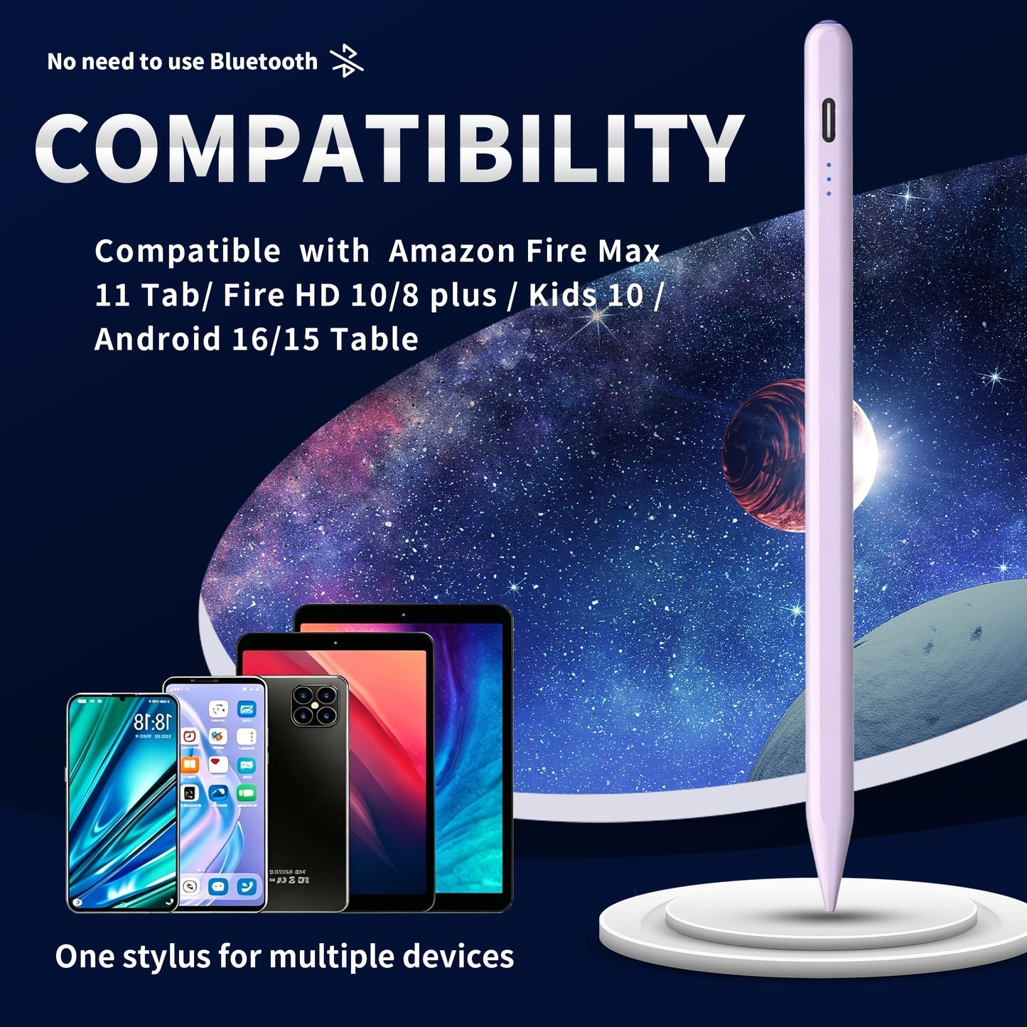 Stylus Pen Android for AMZ Tablet HD 10/Max 11 Compatible with Samsung/Lenovo,Accurate? Push-Button Switch On/Off,Long Battery Life+2Tips(NW Purple)